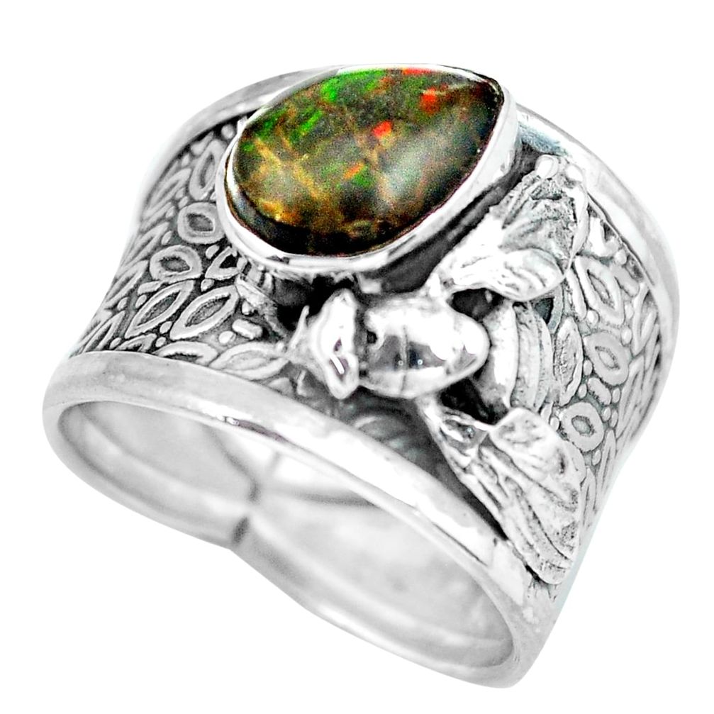 925 silver 3.01cts natural green ammolite solitaire ring size 6.5 d32277