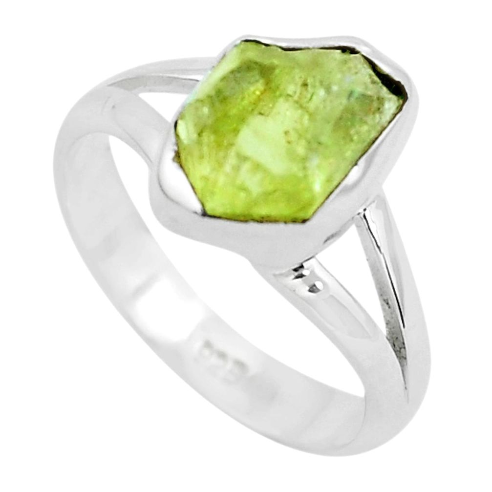 925 silver 3.93cts natural green apatite rough solitaire ring size 6.5 p50369