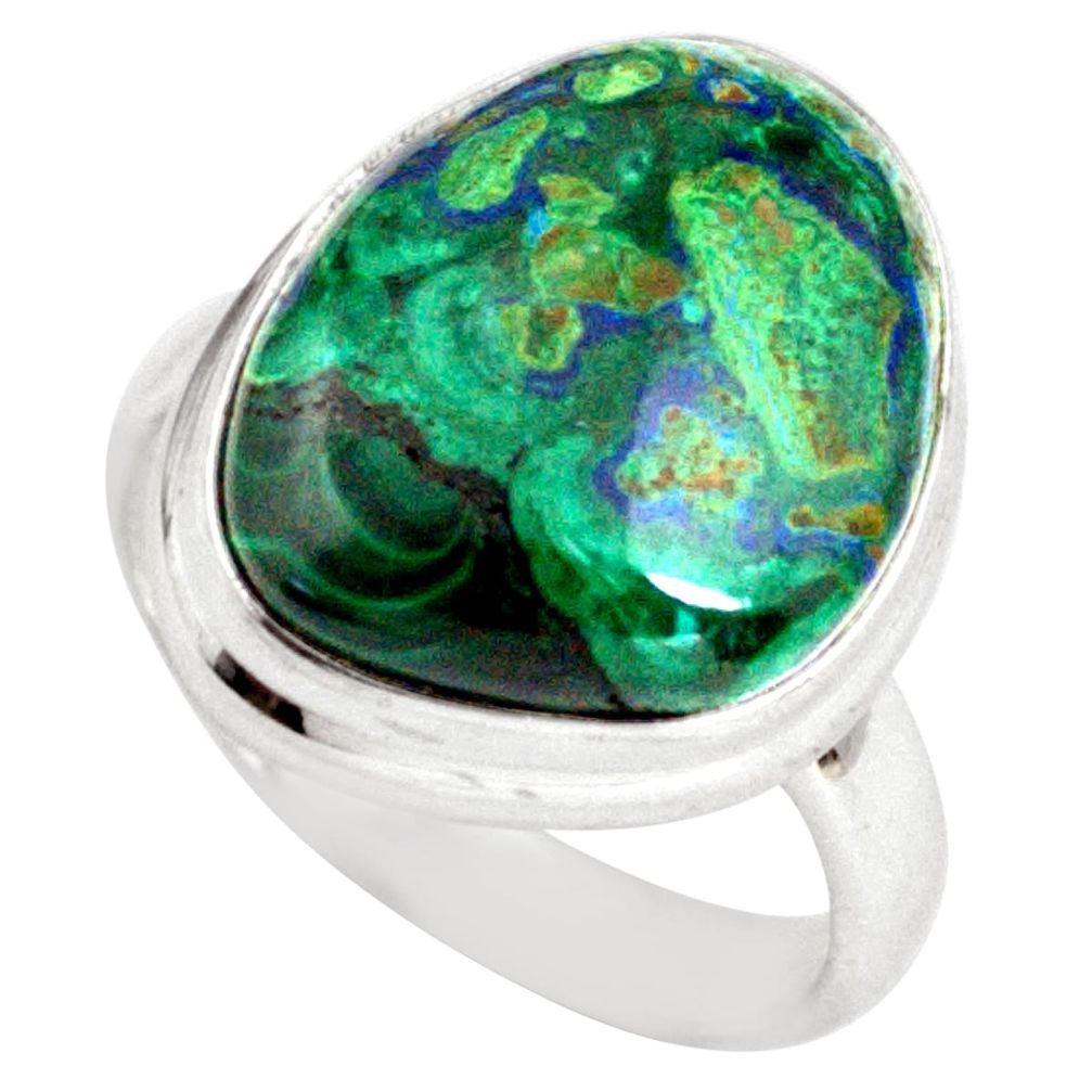 925 silver 12.34cts natural green azurite malachite solitaire ring size 7 p79303