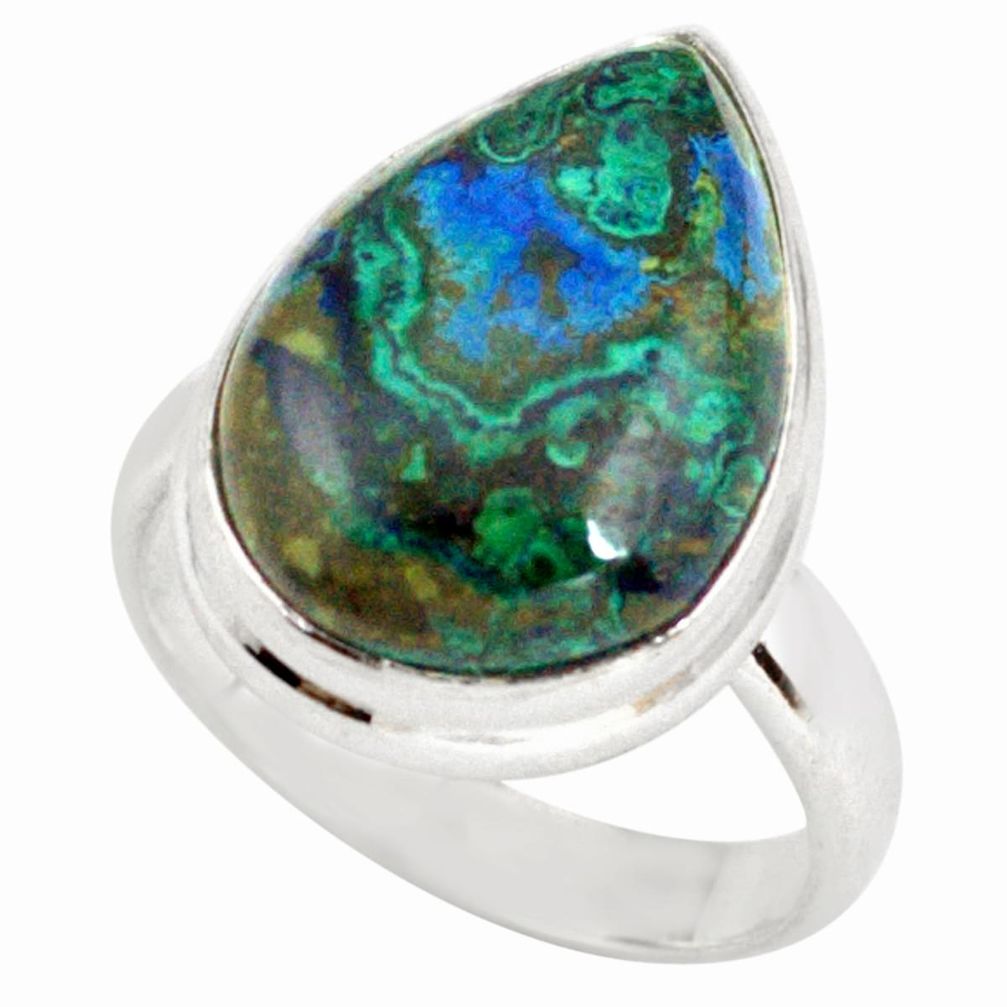 925 silver 12.03cts natural green azurite malachite solitaire ring size 7 p79310