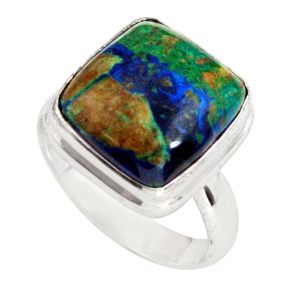 925 silver 8.77cts natural green azurite malachite solitaire ring size 7 p79319