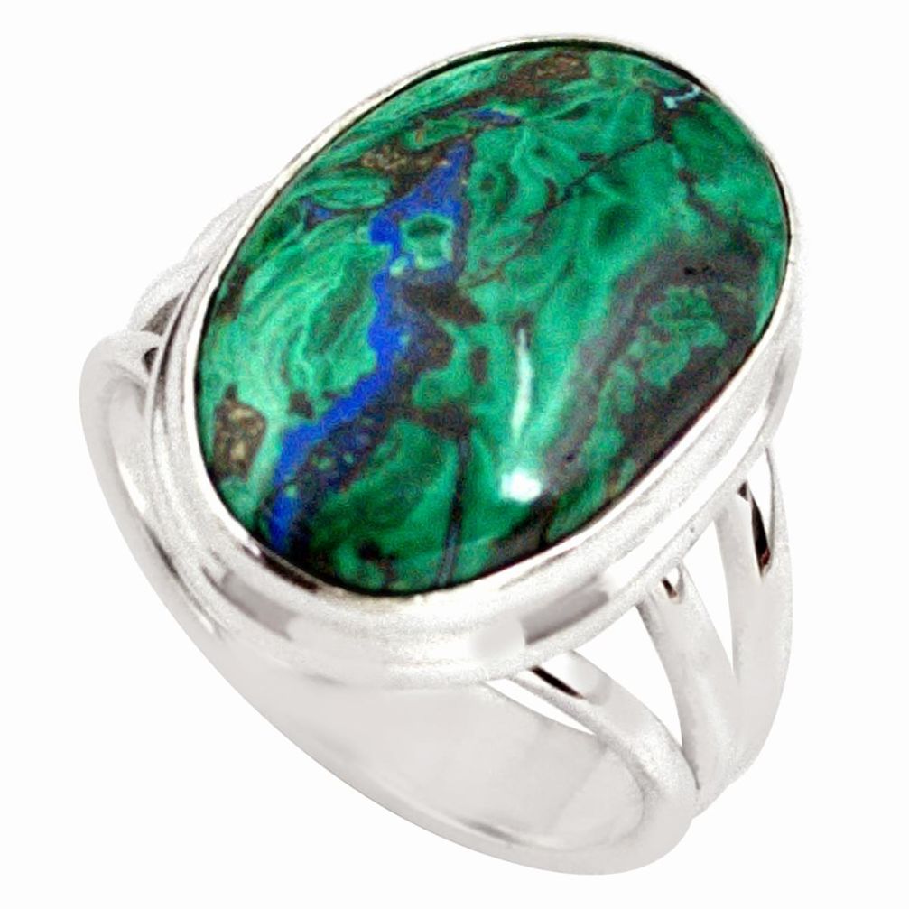 925 silver 13.28cts natural green azurite malachite solitaire ring size 7 p79370