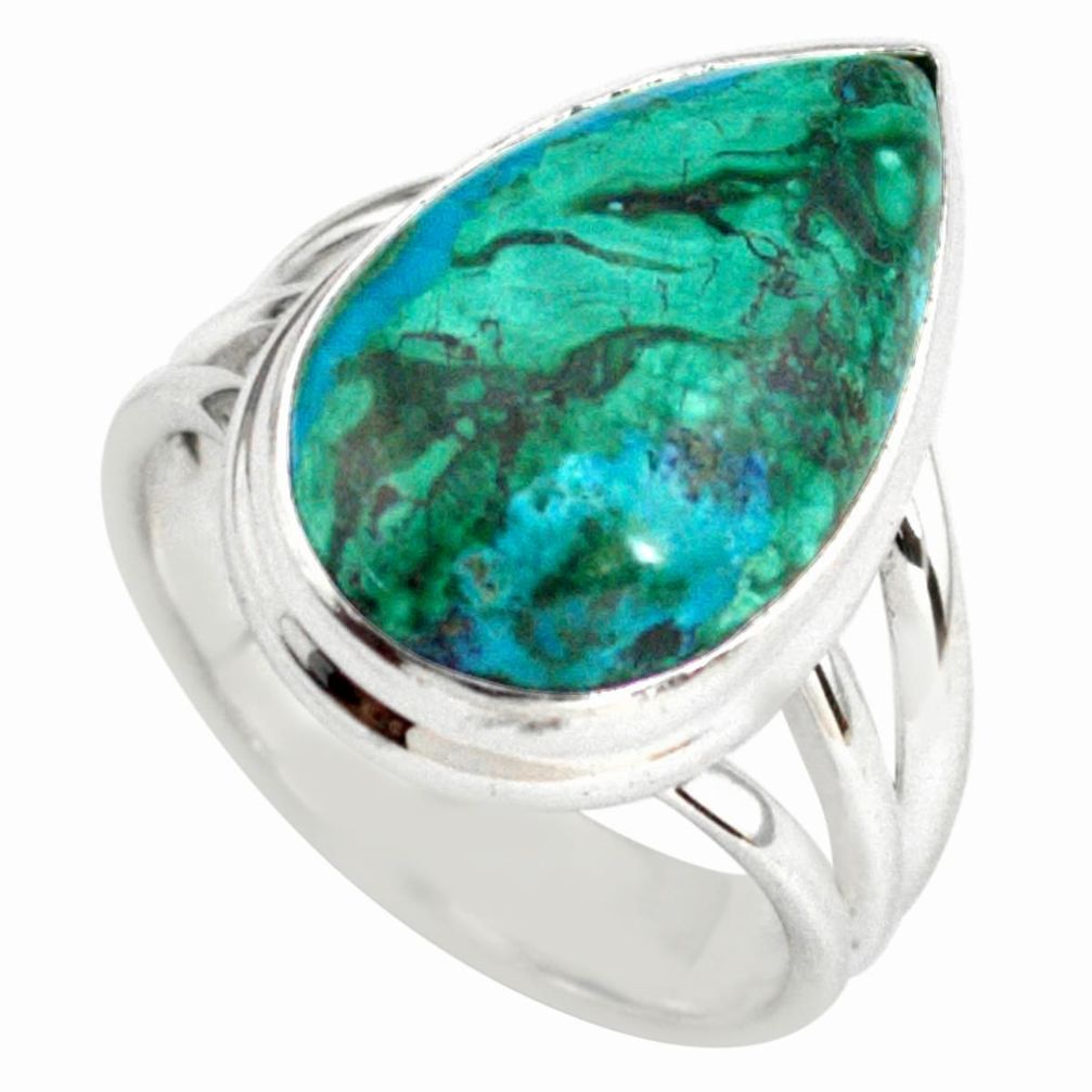 925 silver 11.27cts natural green azurite malachite solitaire ring size 7 p79374