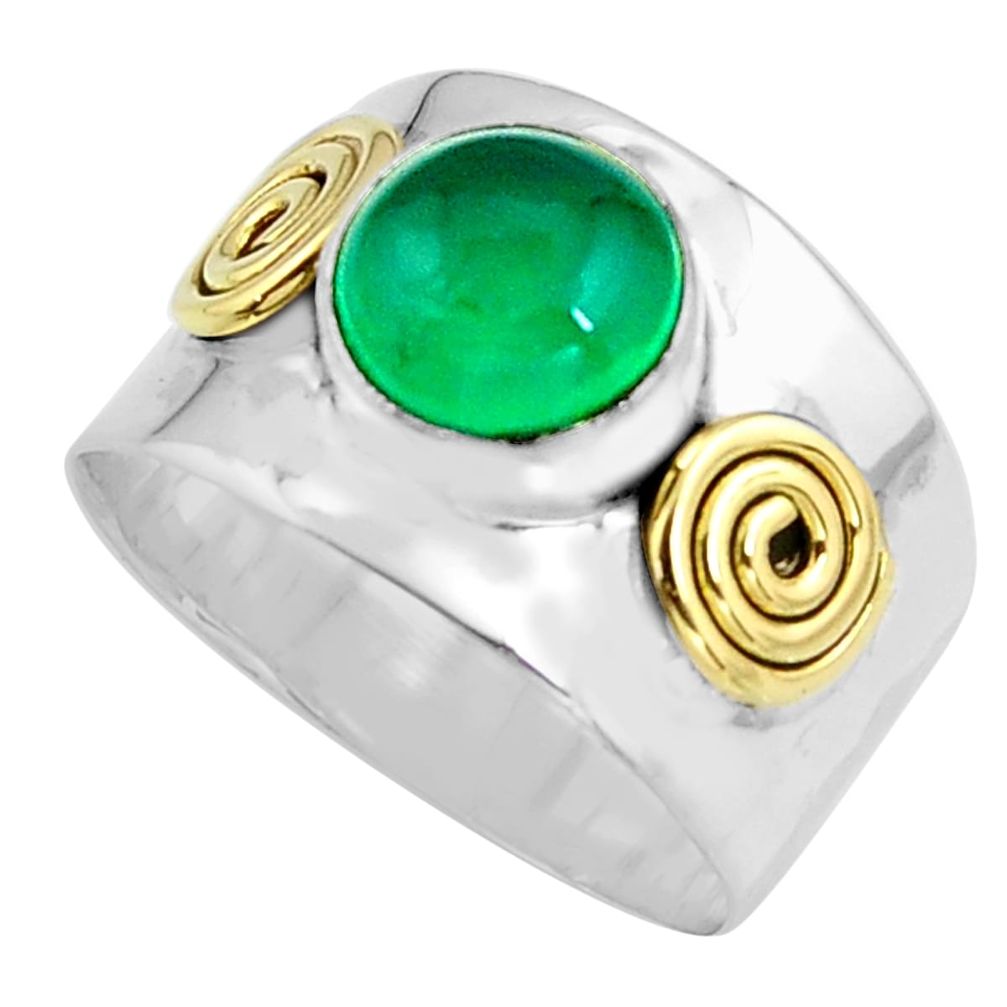 925 silver 3.46cts natural green chalcedony gold solitaire ring size 8.5 p91209