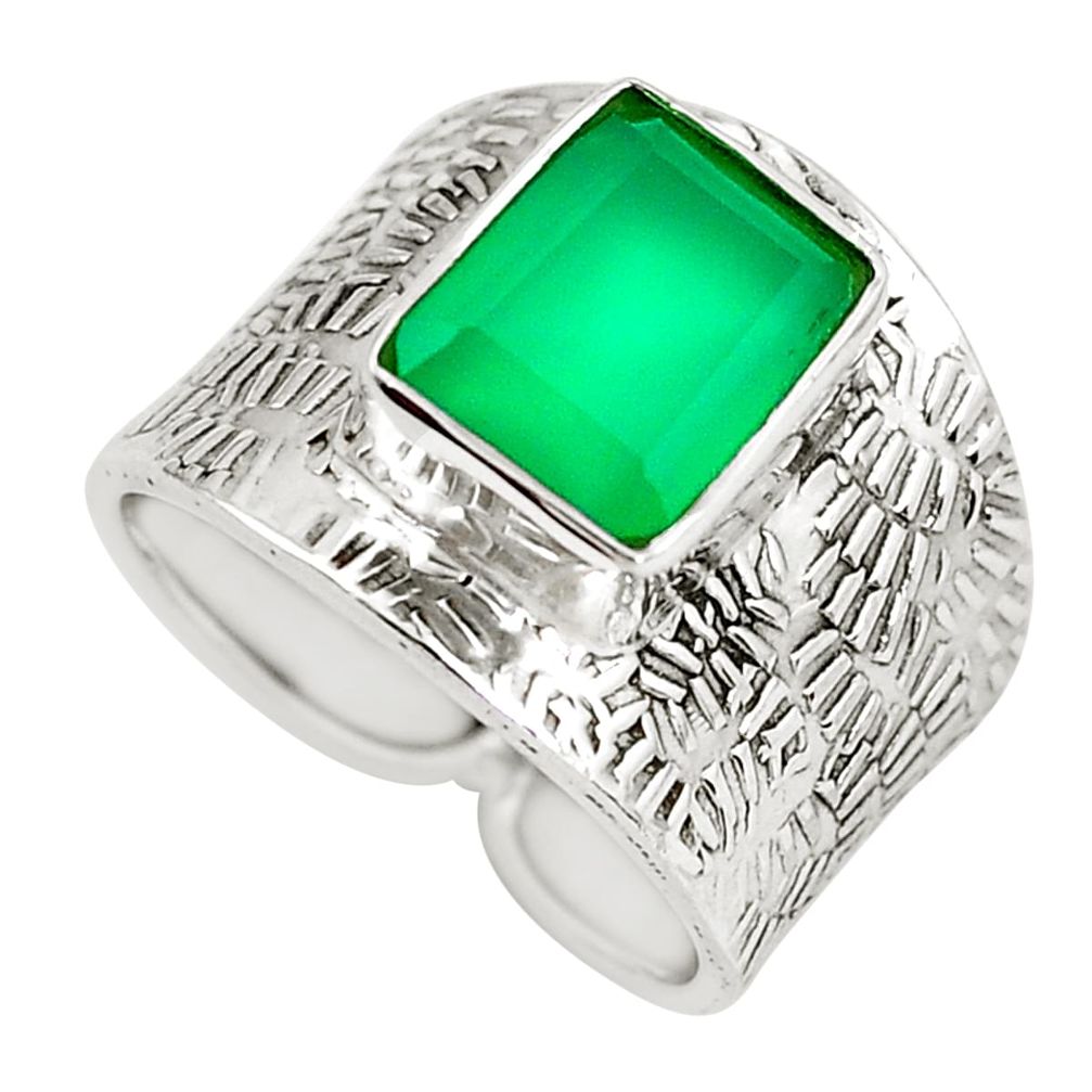 925 silver 4.47cts natural green chalcedony solitaire ring size 7.5 p51084