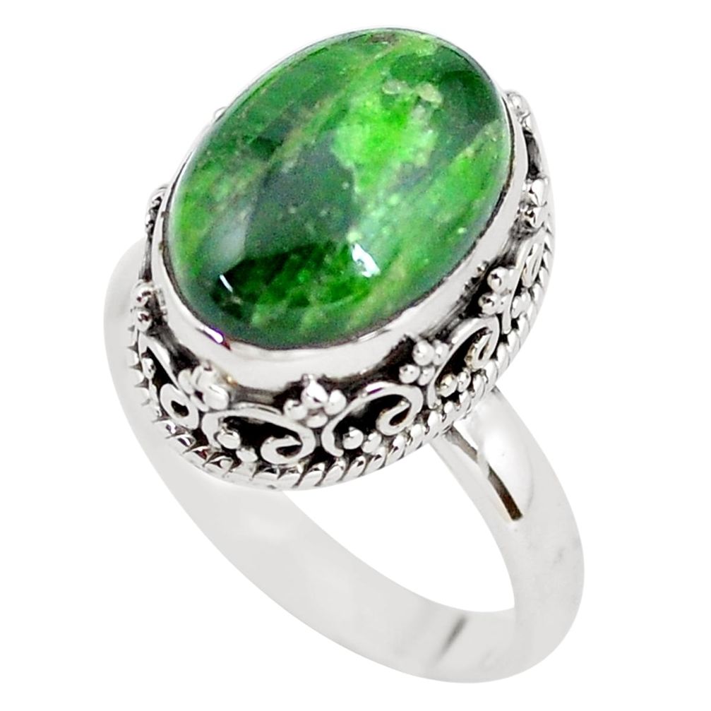 925 silver 6.76cts natural green chrome diopside solitaire ring size 8 p56500