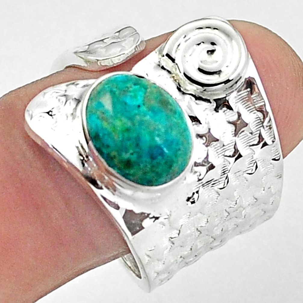 925 silver 3.91cts natural green chrysocolla adjustable ring size 8.5 p57064