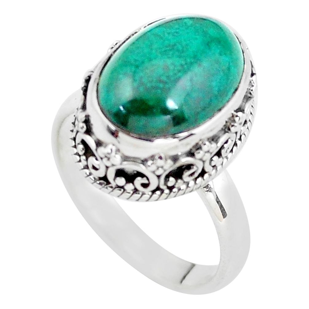 925 silver 6.96cts natural green chrysocolla oval solitaire ring size 7.5 p56612