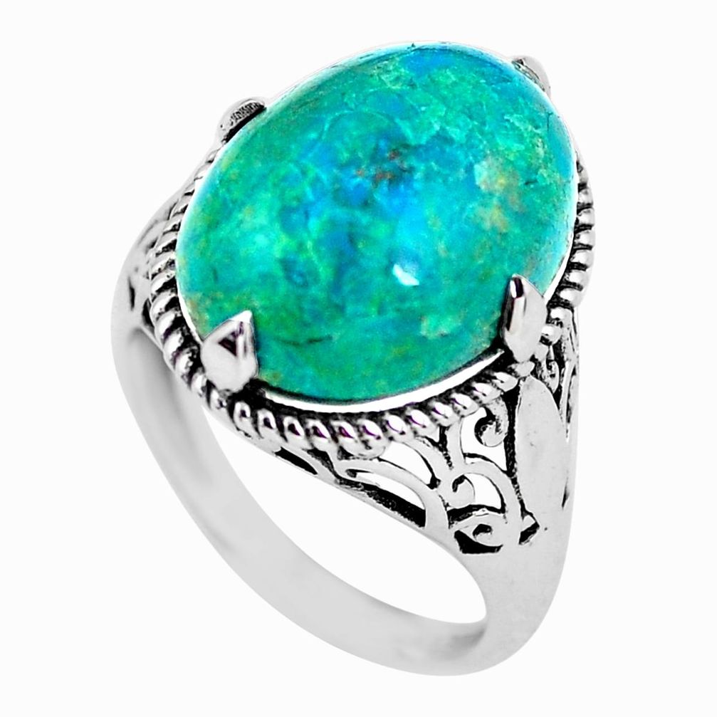 925 silver 10.02cts natural green chrysocolla solitaire ring size 6.5 p57852