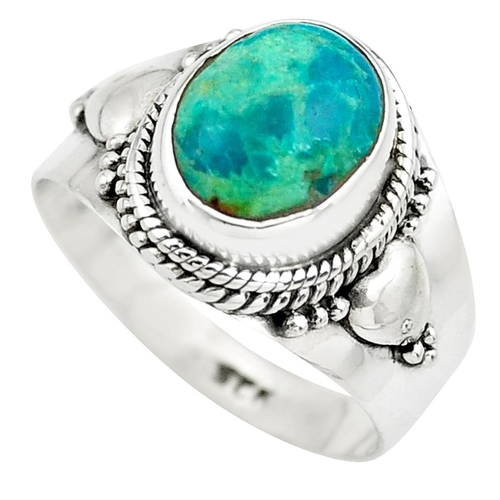 925 silver 4.06cts natural green chrysocolla solitaire ring size 7.5 p71788