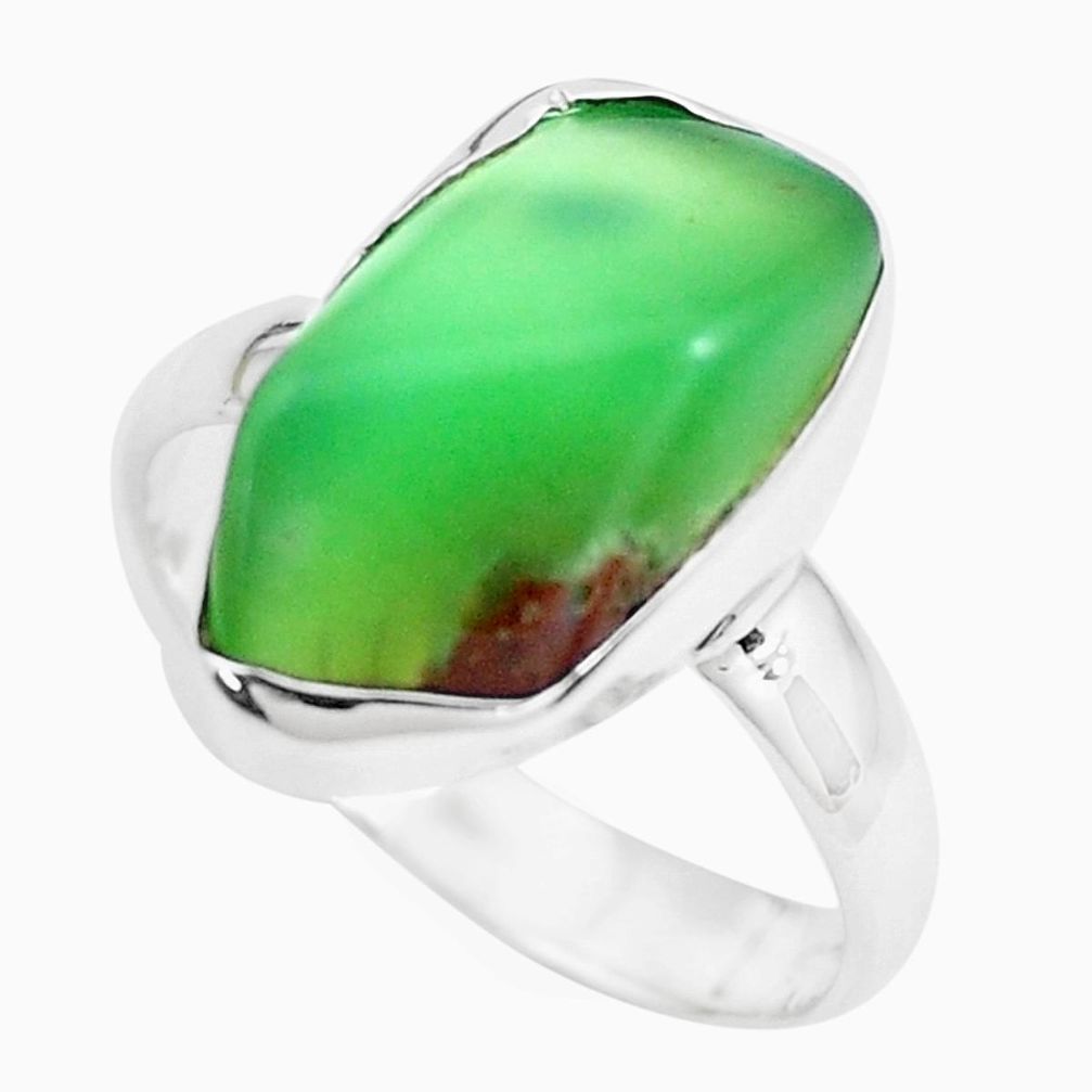 925 silver 8.73cts natural green chrysoprase fancy solitaire ring size 7 p44337