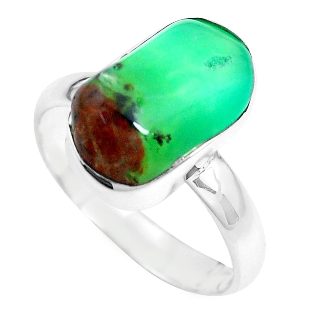 925 silver 8.51cts natural green chrysoprase solitaire ring size 8 p44324