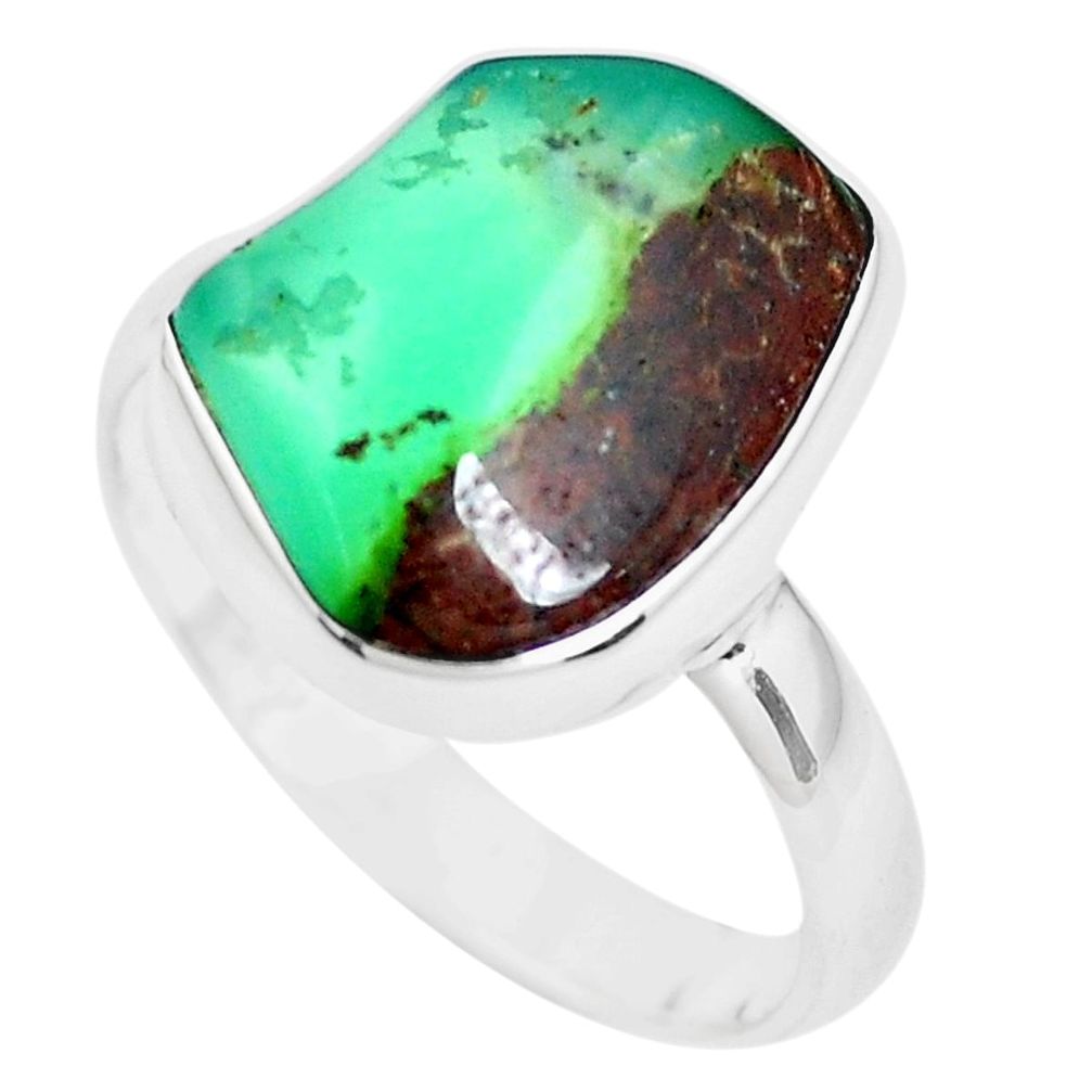 925 silver 7.24cts natural green chrysoprase tourmaline rough ring size 9 p44400