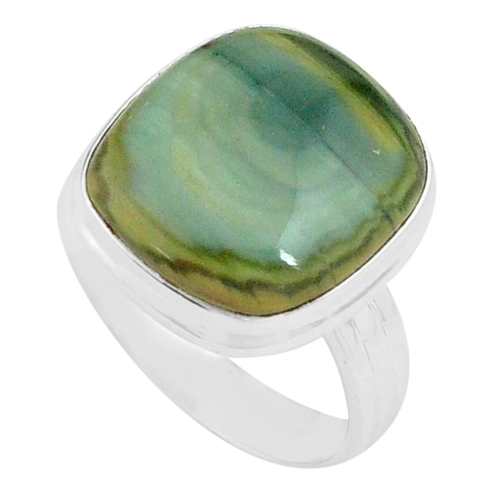 925 silver 11.44cts natural green imperial jasper solitaire ring size 8.5 p80691