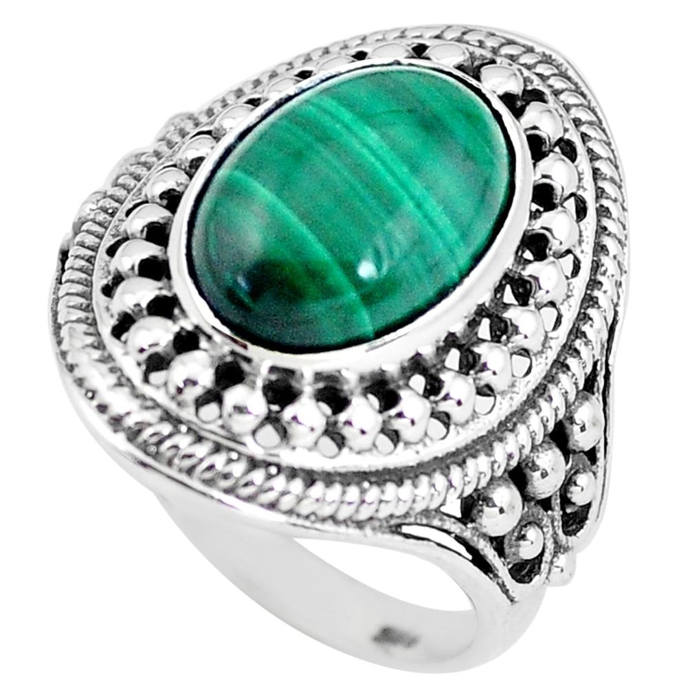925 silver natural green malachite (pilot's stone) solitaire ring size 9 p61154