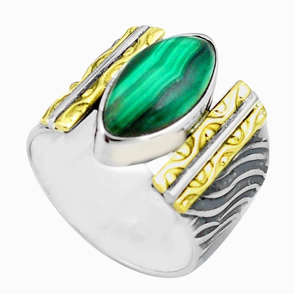 925 silver 6.53cts natural green malachite 14k gold solitaire ring size 7 p87924