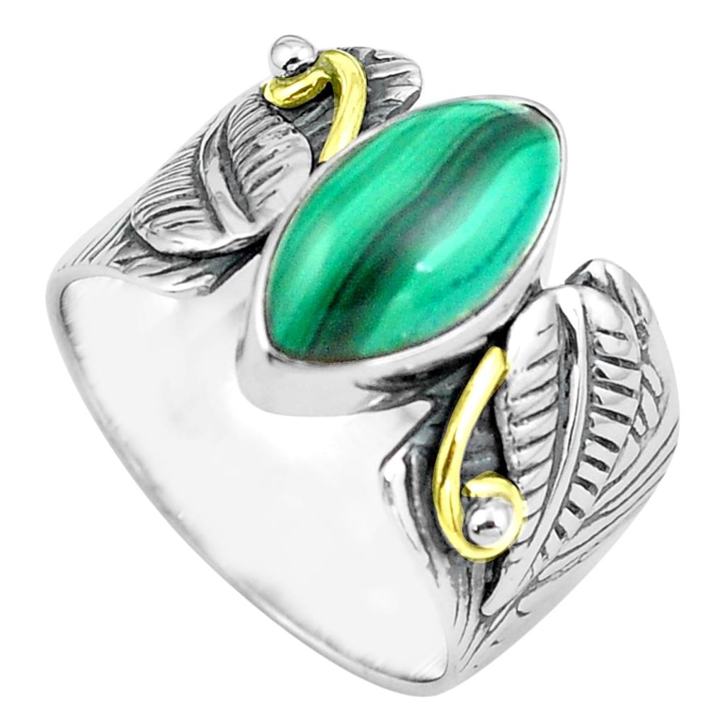 925 silver 5.98cts natural green malachite gold solitaire ring size 9.5 p87949