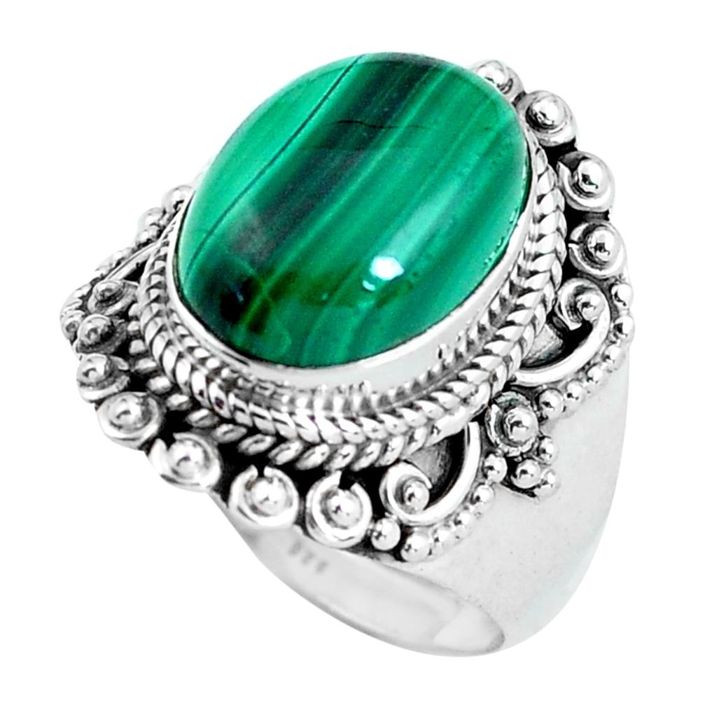 925 silver 6.53cts natural green malachite oval solitaire ring size 8 d32018