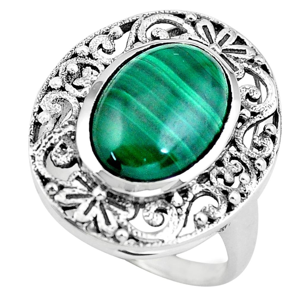 925 silver 6.89cts natural green malachite oval solitaire ring size 8.5 p55897