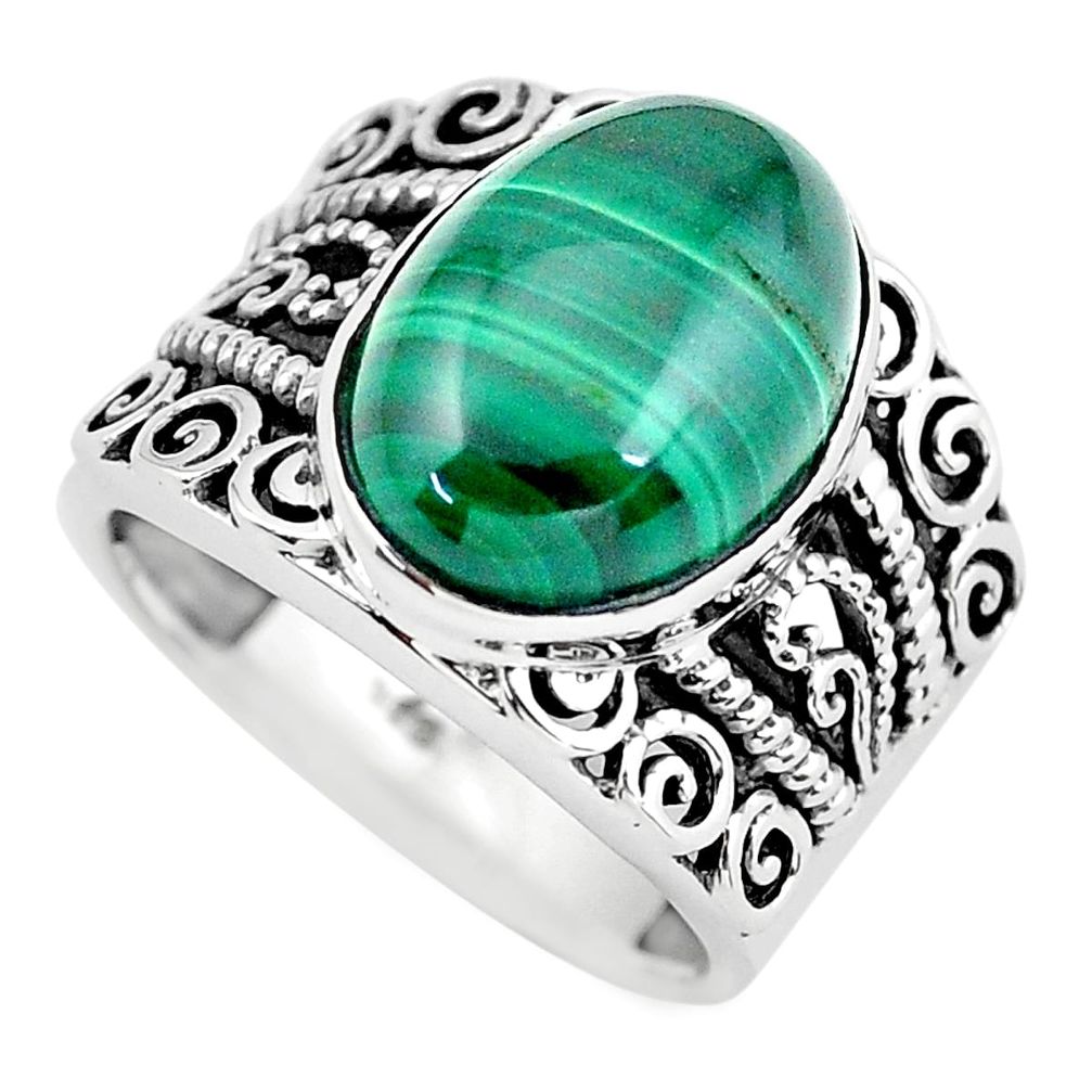 925 silver 6.96cts natural green malachite oval solitaire ring size 6 p55918