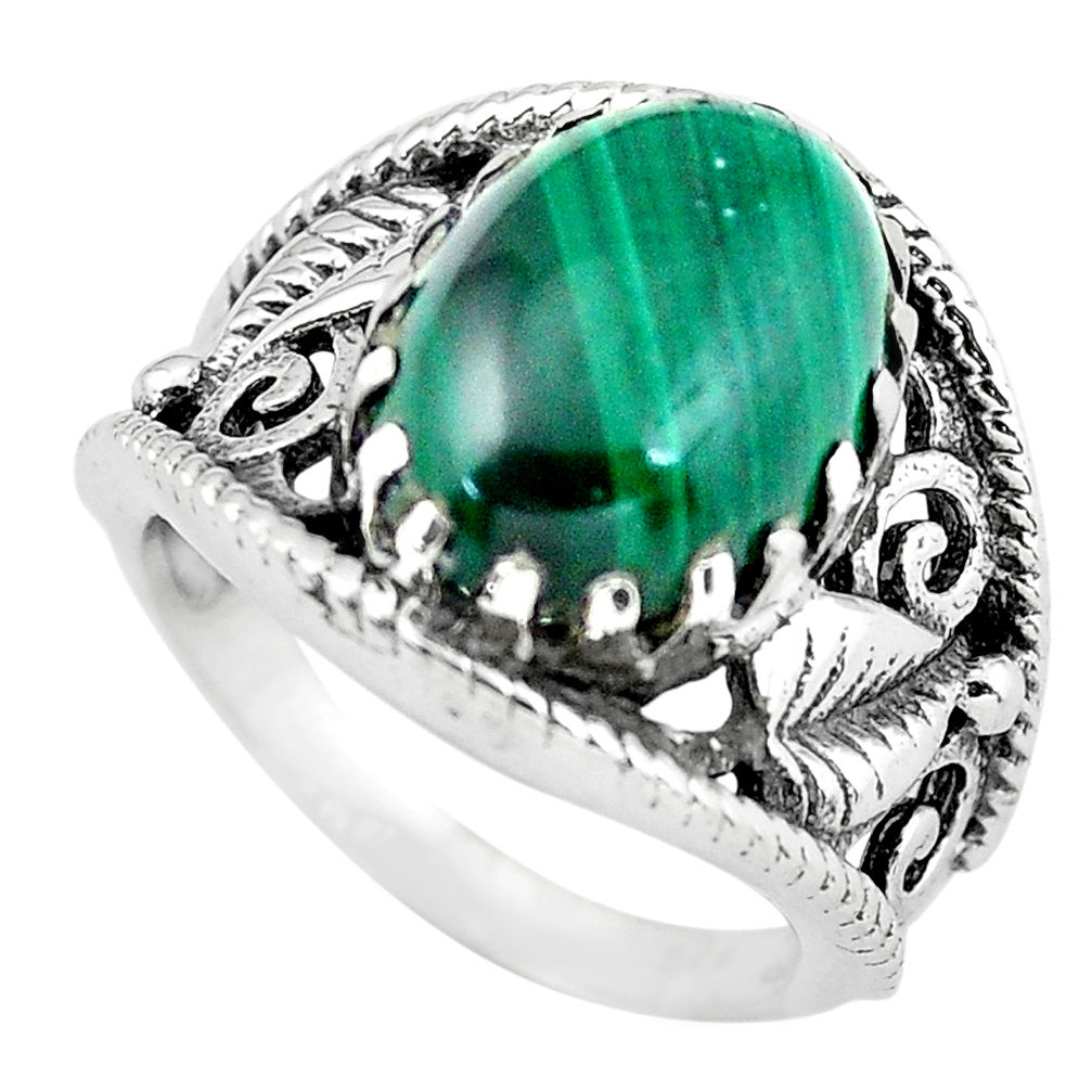 925 silver 6.96cts natural green malachite oval solitaire ring size 7 p55975