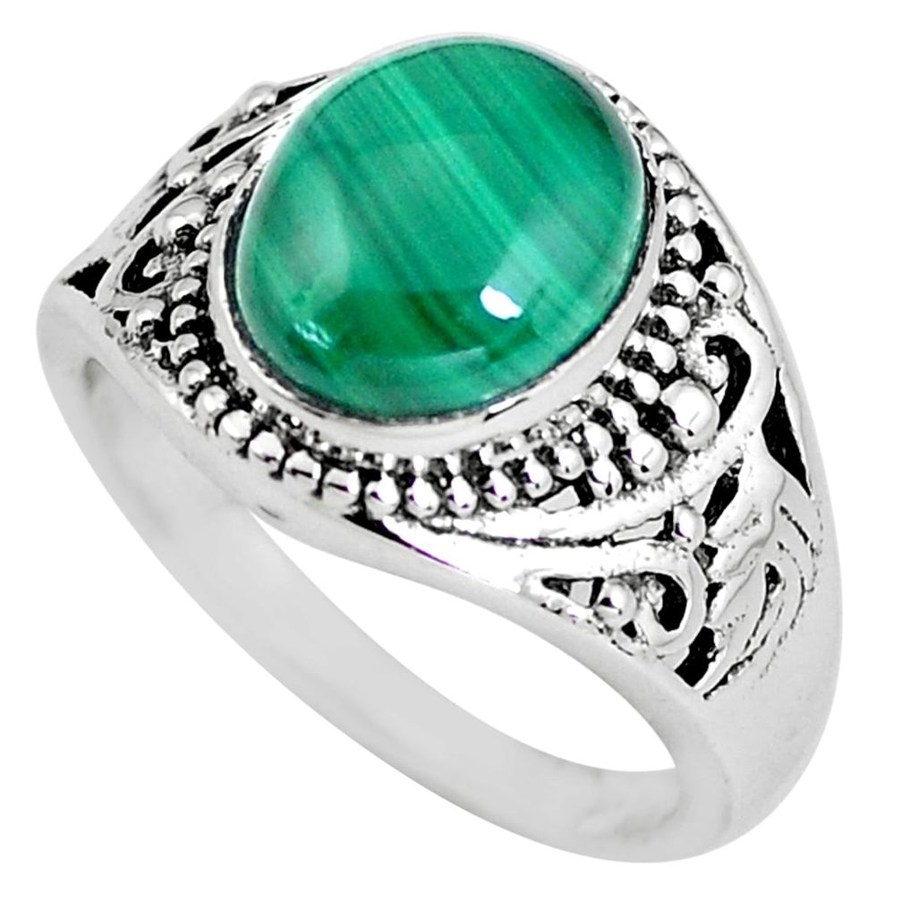 925 silver 4.73cts natural green malachite oval solitaire ring size 6.5 p56054