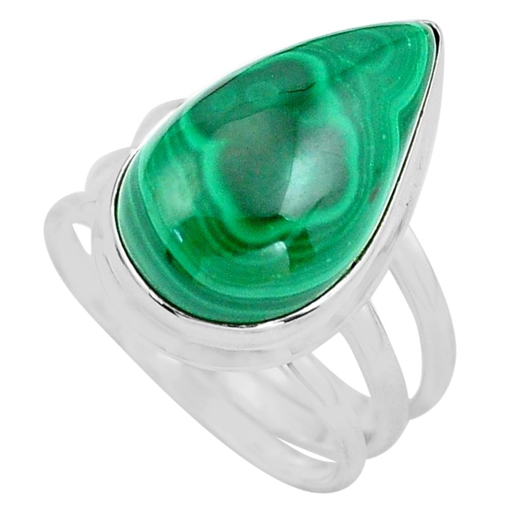 925 silver 18.22cts natural green malachite pear solitaire ring size 8.5 p86088