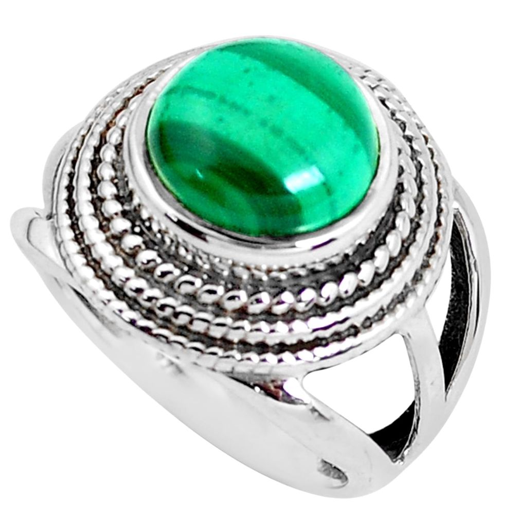 925 silver 5.99cts natural green malachite round solitaire ring size 6 d31283