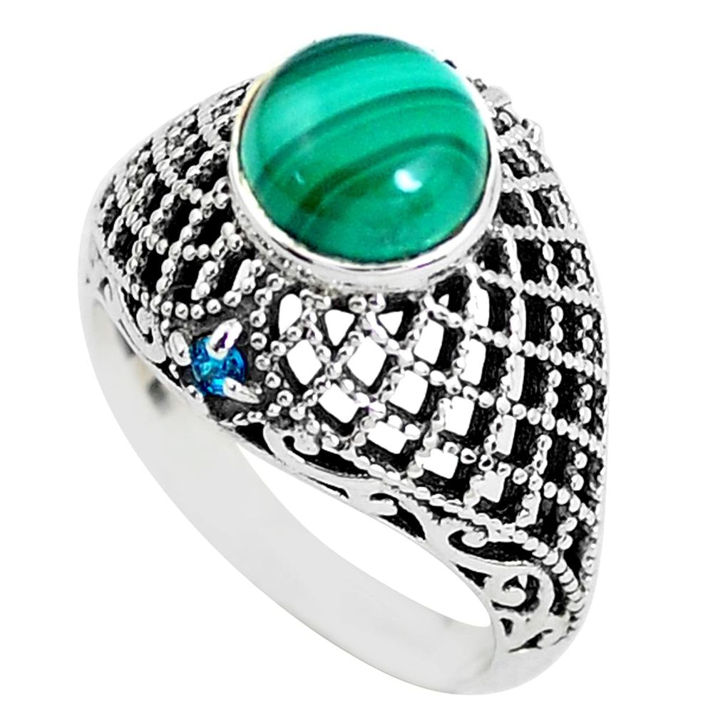 925 silver 2.52cts natural green malachite round solitaire ring size 7 d31307