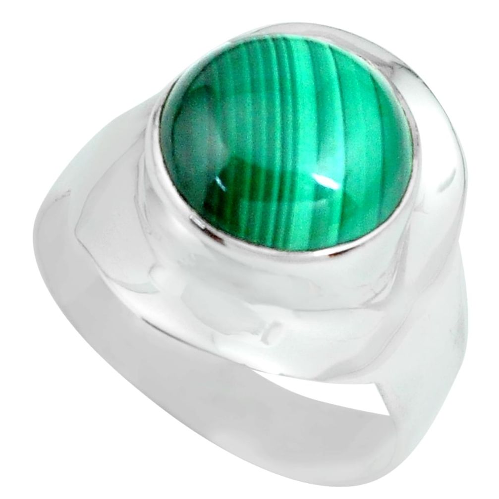 925 silver 5.54cts natural green malachite round solitaire ring size 8.5 p70289