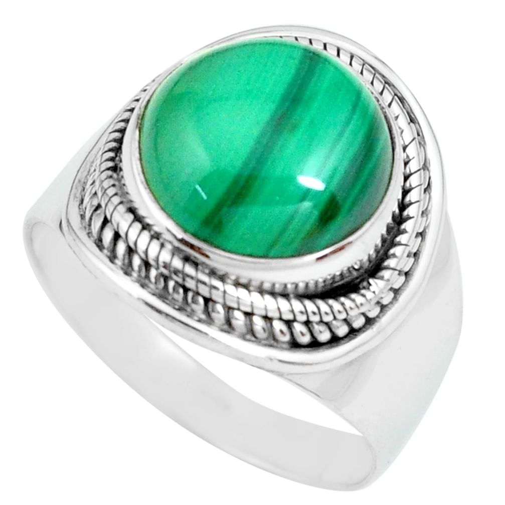 925 silver 6.33cts natural green malachite round solitaire ring size 7.5 p70293