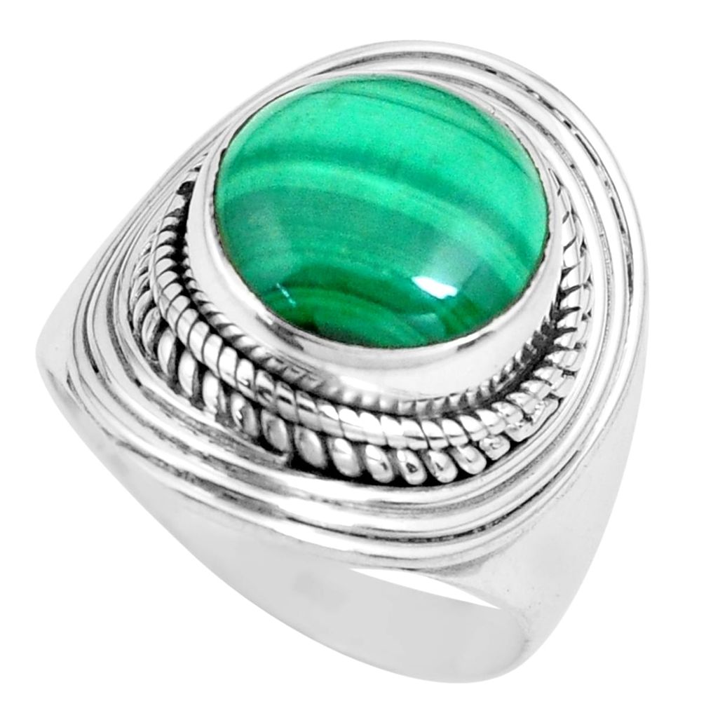 925 silver 6.54cts natural green malachite round solitaire ring size 7.5 p70294