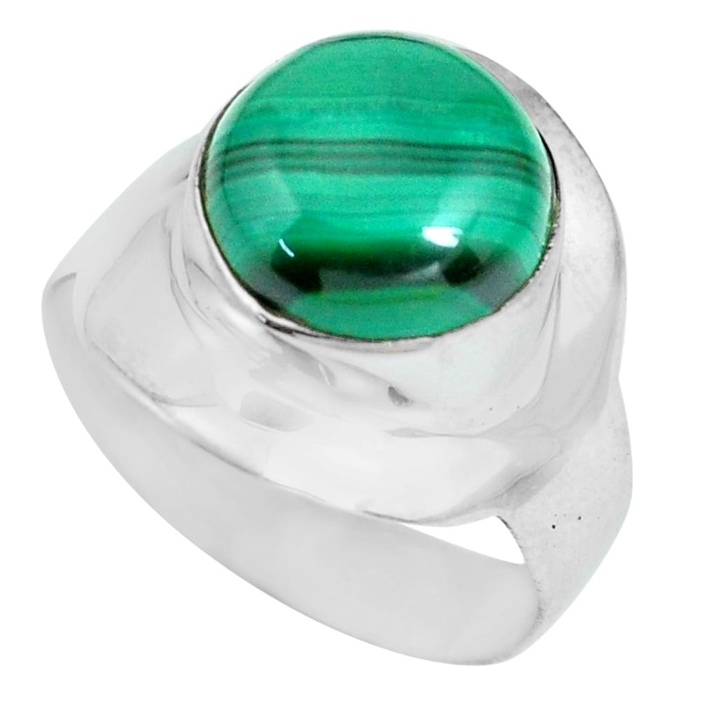 925 silver 6.36cts natural green malachite round solitaire ring size 8 p70298