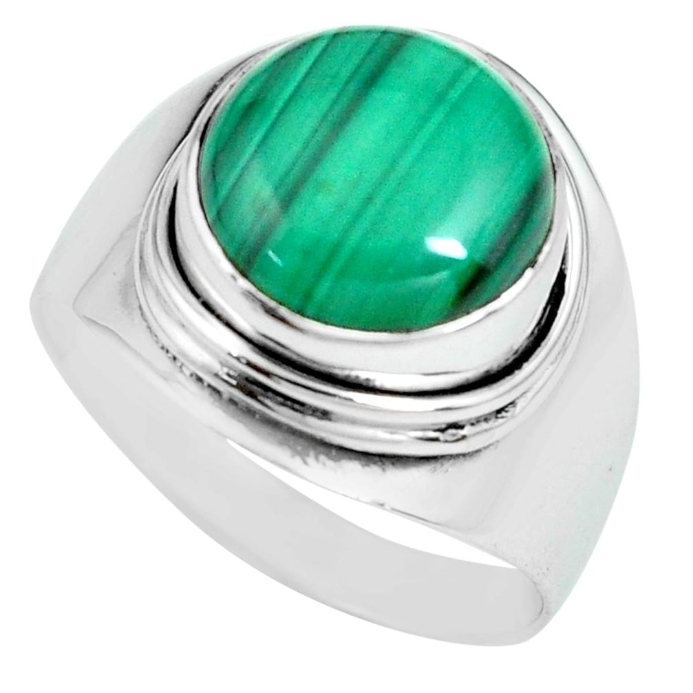 925 silver 6.46cts natural green malachite round solitaire ring size 8 p70299