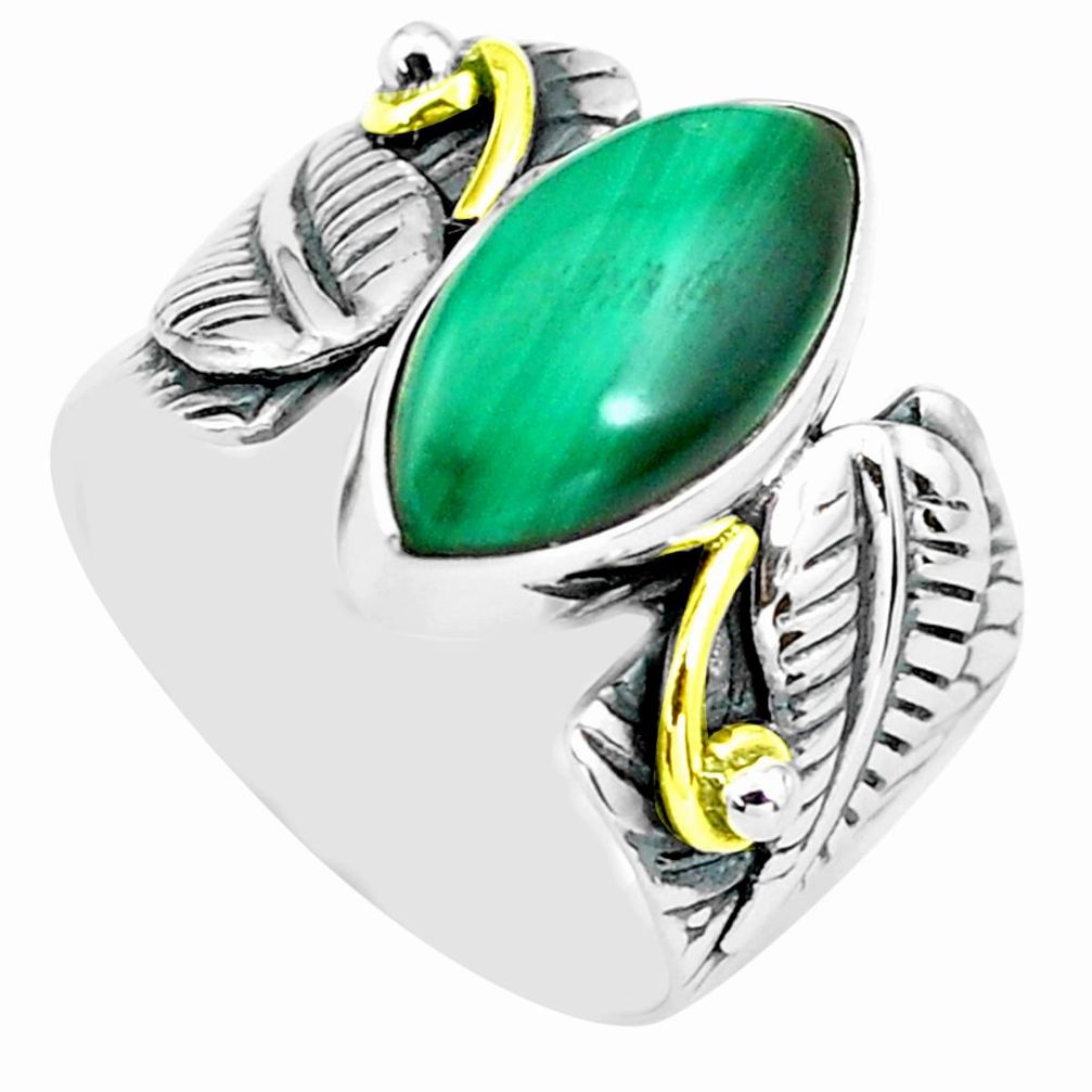 925 silver 6.76cts natural green malachite solitaire ring size 6.5 p77191