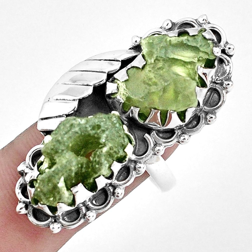 925 silver 16.42cts natural green moldavite (genuine czech) ring size 9.5 p42449