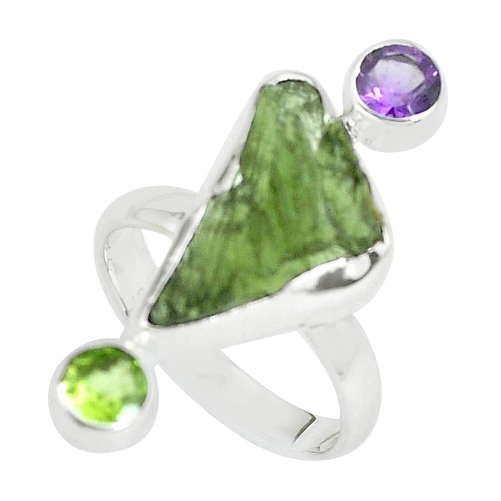 925 silver 8.40cts natural green moldavite (genuine czech) ring size 7.5 p61857