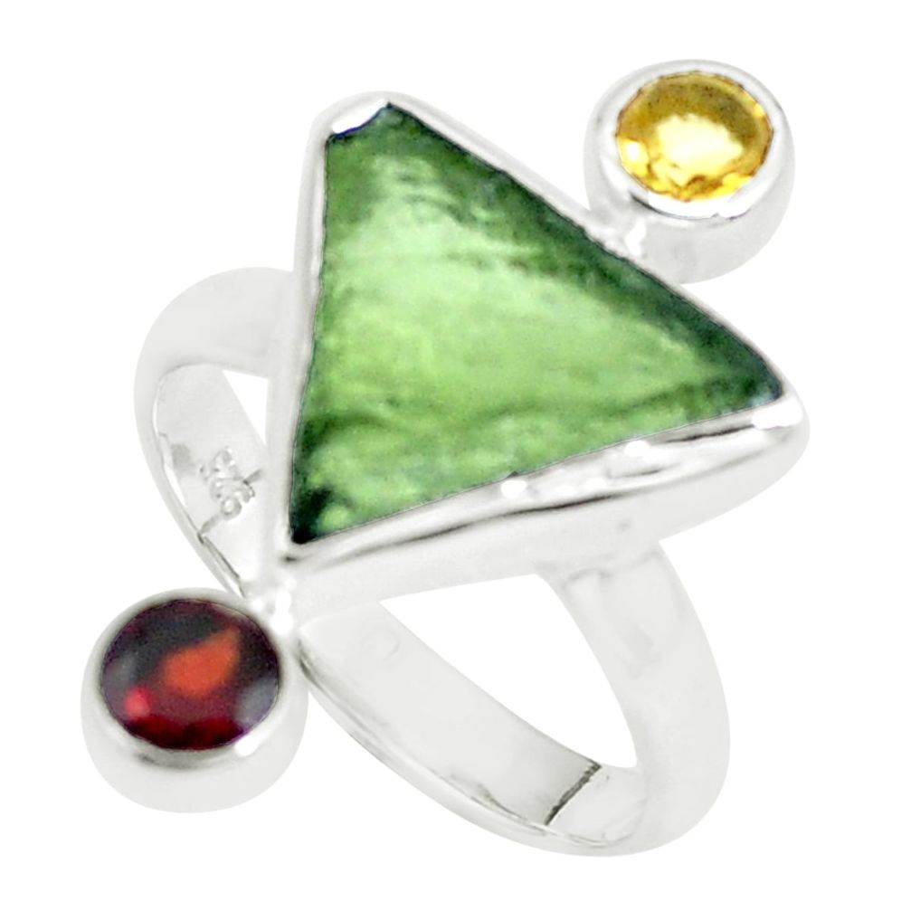 925 silver 8.53cts natural green moldavite (genuine czech) ring size 8.5 p61860