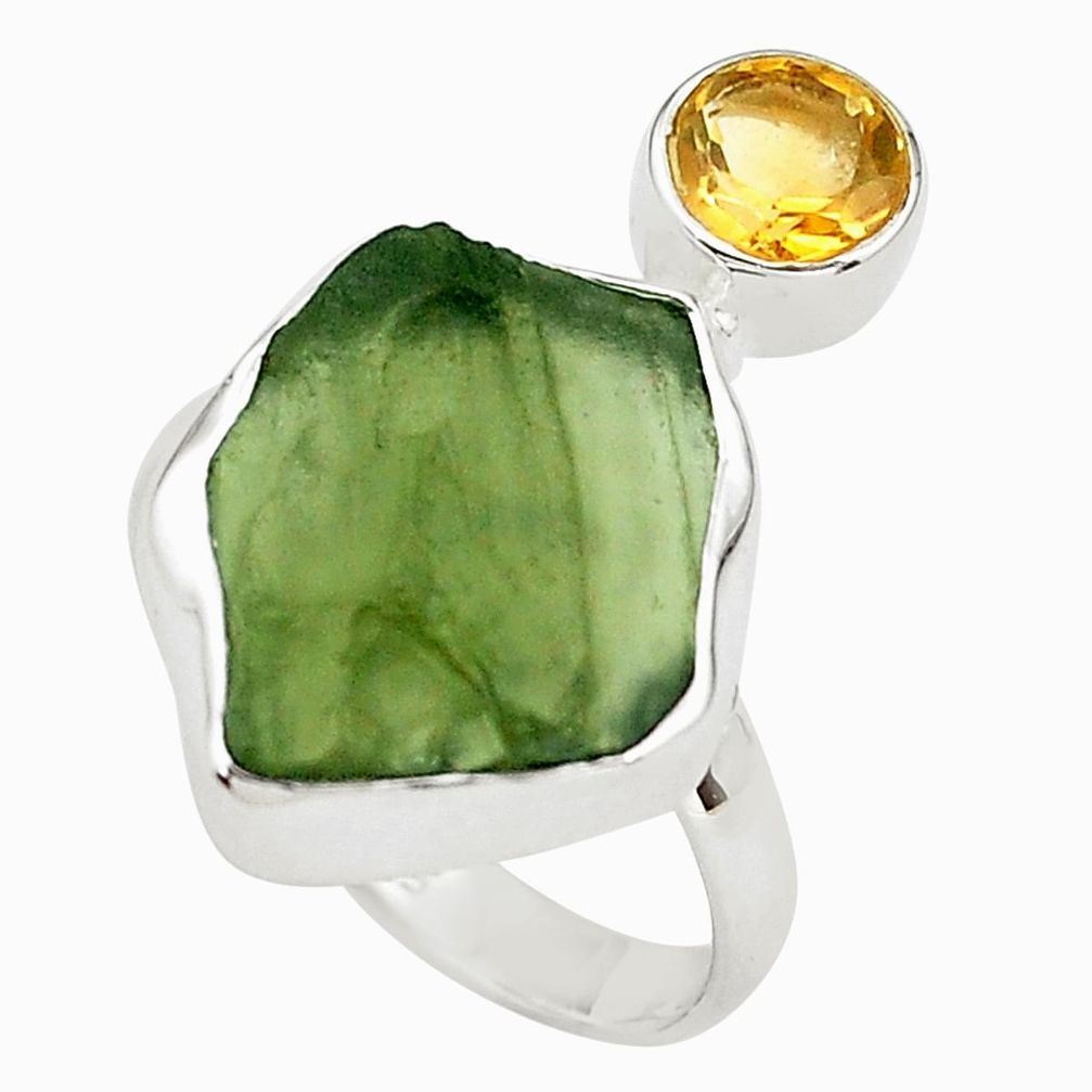 925 silver 9.05cts natural green moldavite (genuine czech) ring size 8 p80244