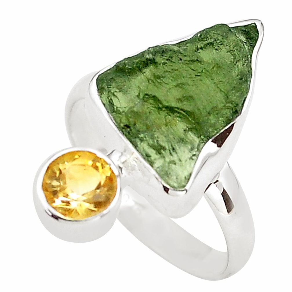 925 silver 8.80cts natural green moldavite (genuine czech) ring size 8 p80250
