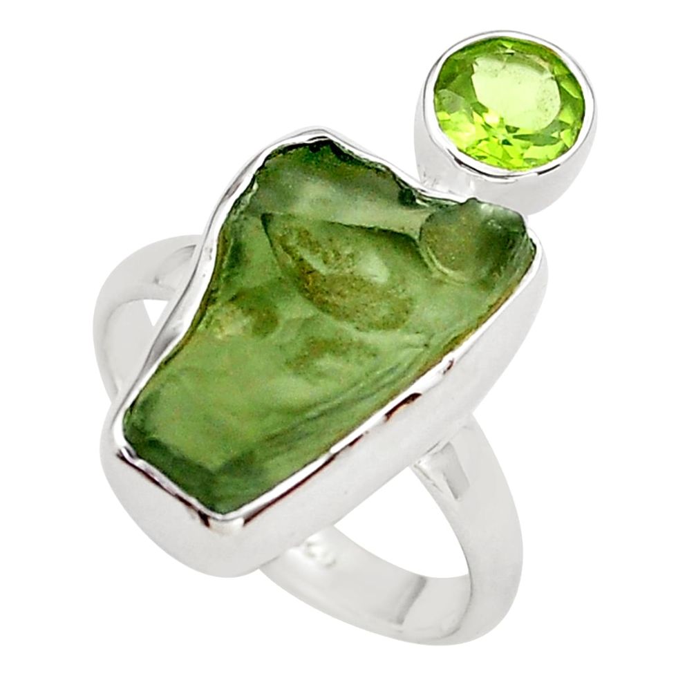 925 silver 8.80cts natural green moldavite (genuine czech) ring size 8 p80257