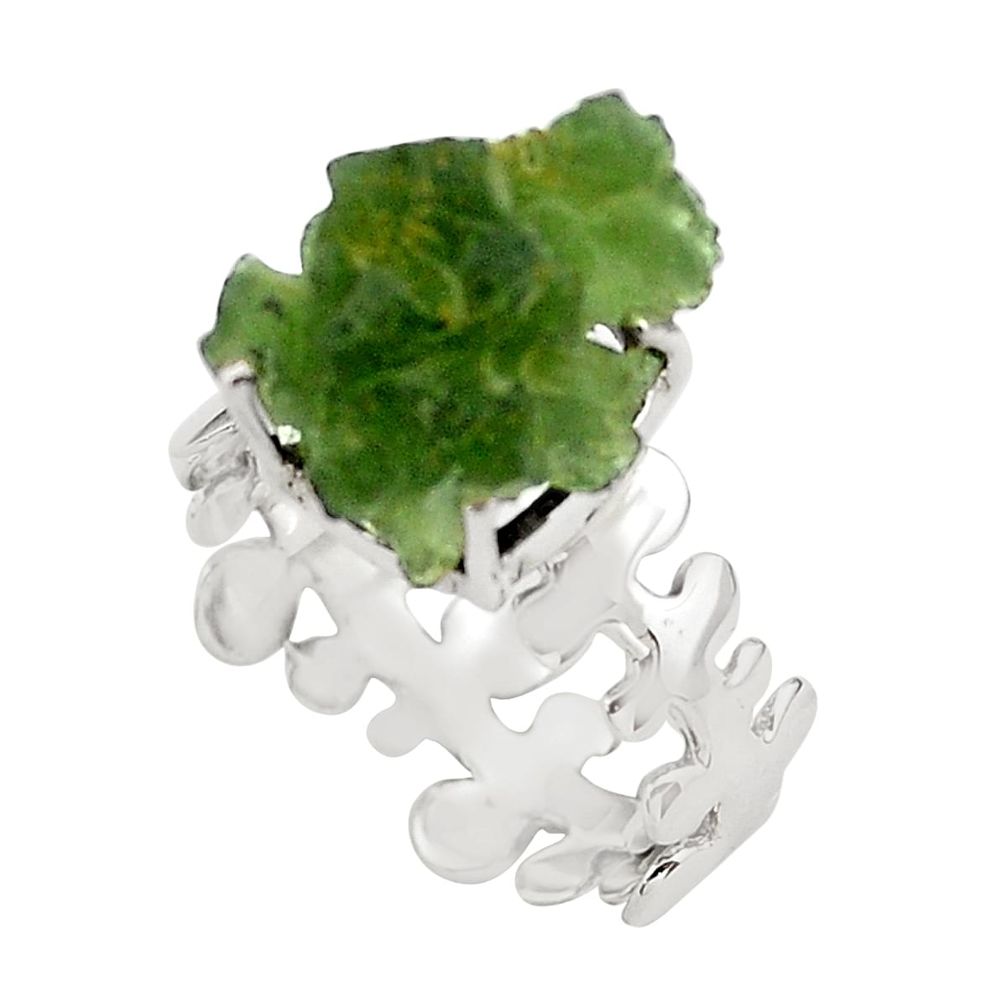 925 silver 7.24cts natural green moldavite (genuine czech) ring size 7 p80277