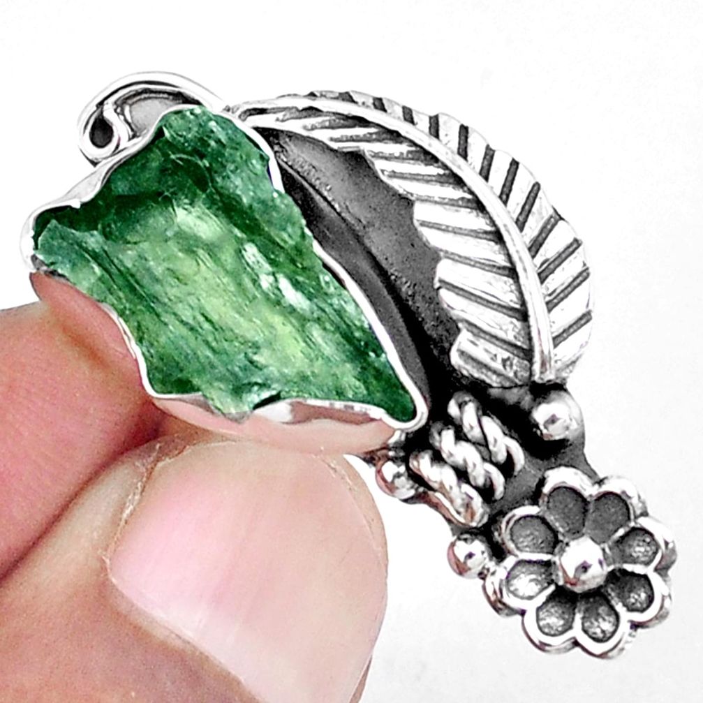 925 silver 11.83cts natural green moldavite fancy solitaire ring size 8 p42516