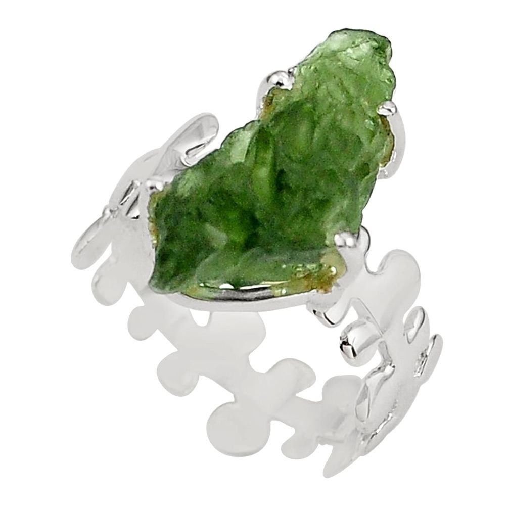 925 silver 7.24cts natural green moldavite fancy solitaire ring size 8.5 p80288