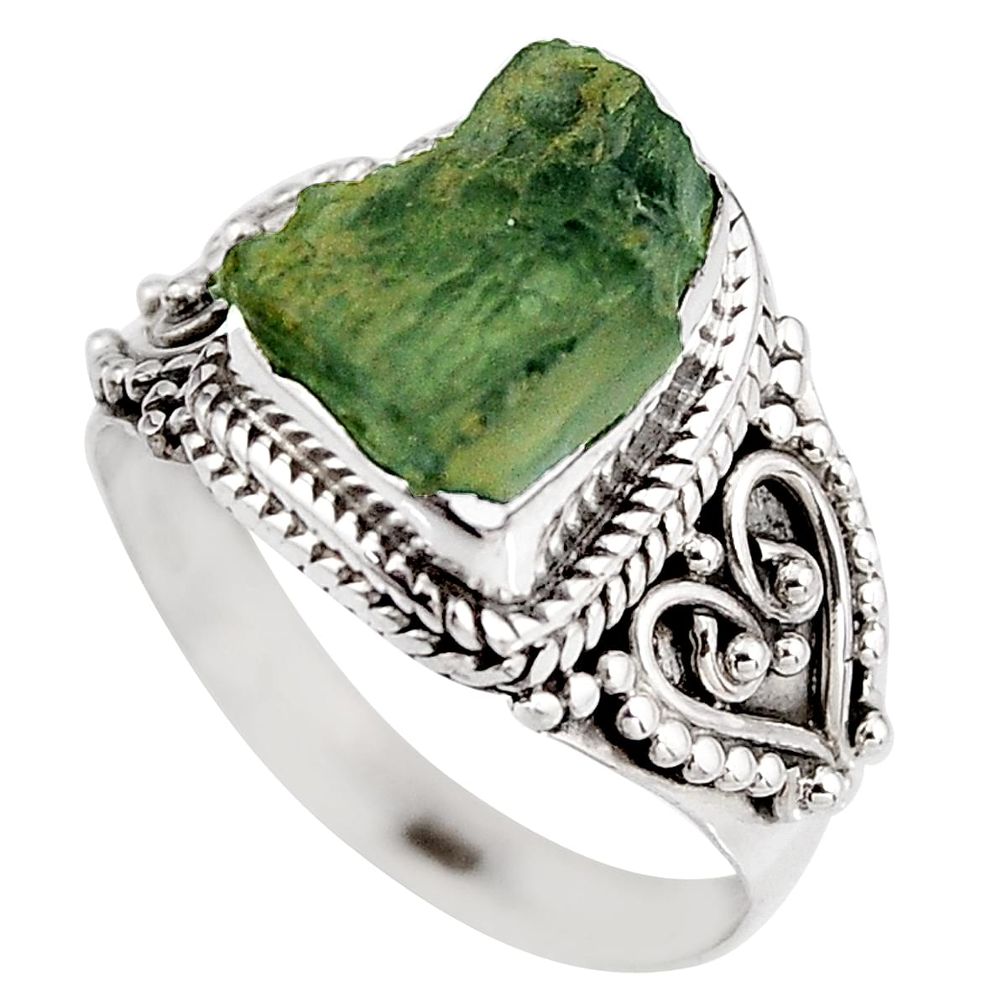 925 silver 5.28cts natural green moldavite fancy solitaire ring size 8.5 p92024