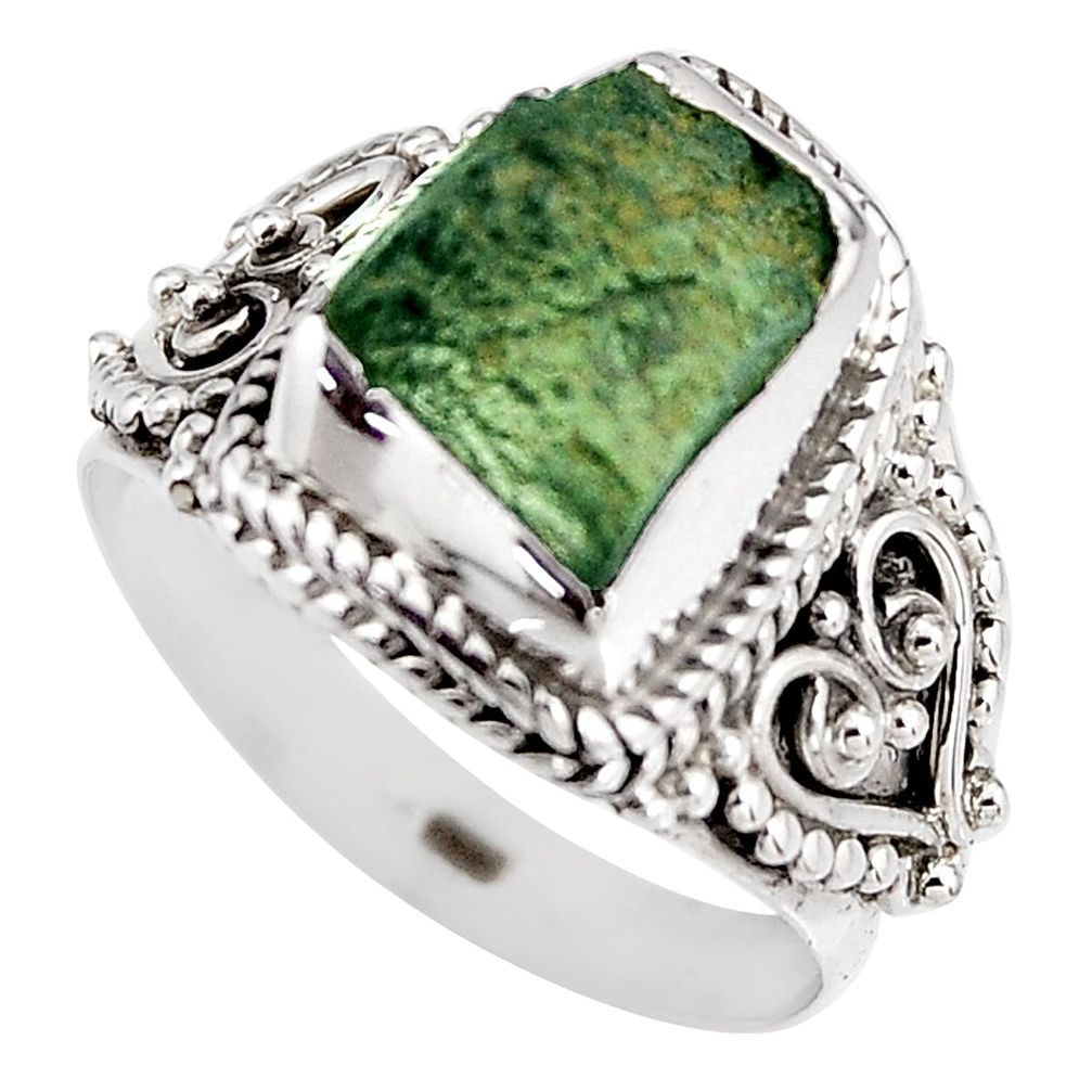 925 silver 5.29cts natural green moldavite fancy solitaire ring size 8 p92031