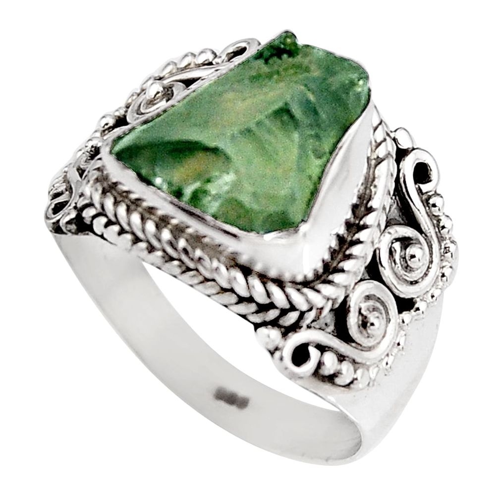 925 silver 5.13cts natural green moldavite fancy solitaire ring size 7 p92035