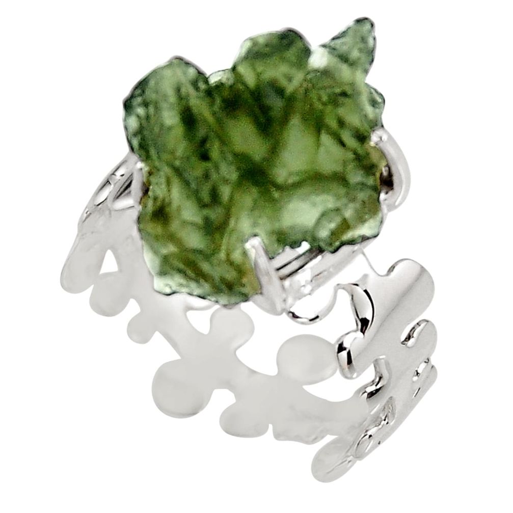 925 silver 6.42cts natural green moldavite fancy solitaire ring size 8 p92123