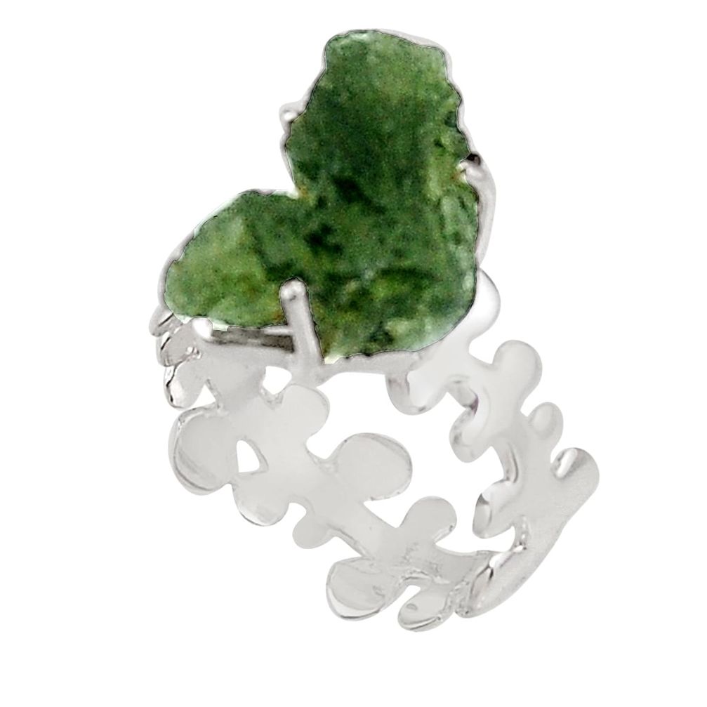 925 silver 2.41cts natural green moldavite fancy solitaire ring size 8.5 p92976