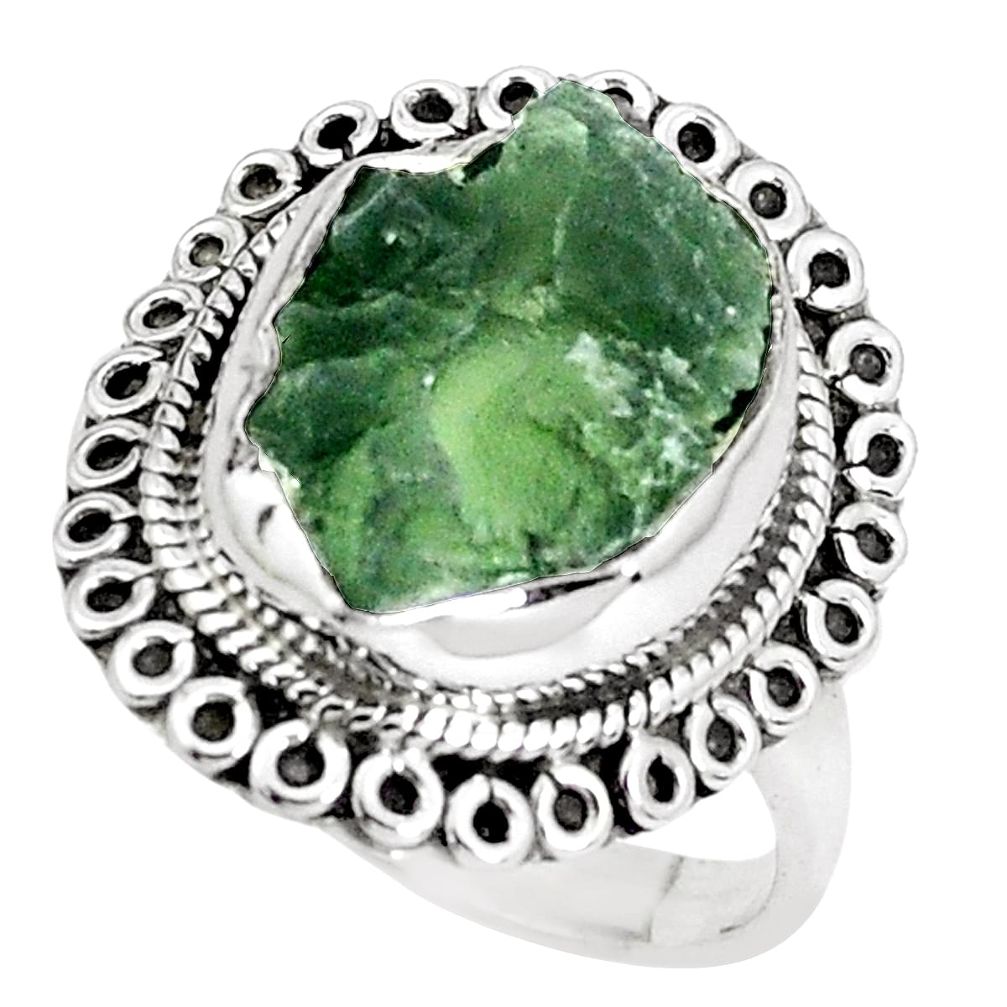 925 silver 7.07cts natural green moldavite solitaire ring jewelry size 8 p34298